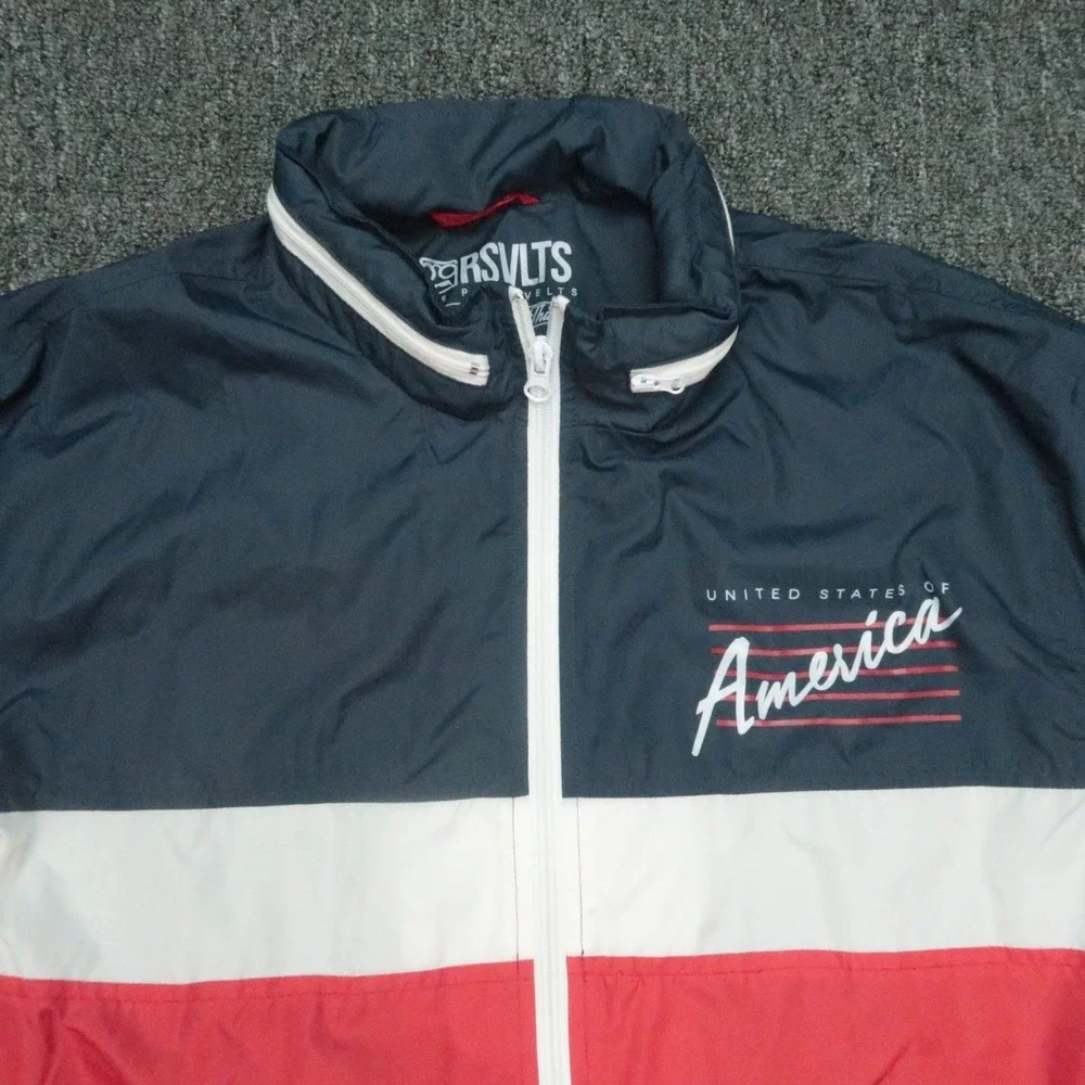 RSVLTS Jacket Mens‎ XL Red Blue Hooded Full Zip Windbreaker Colorblock USA